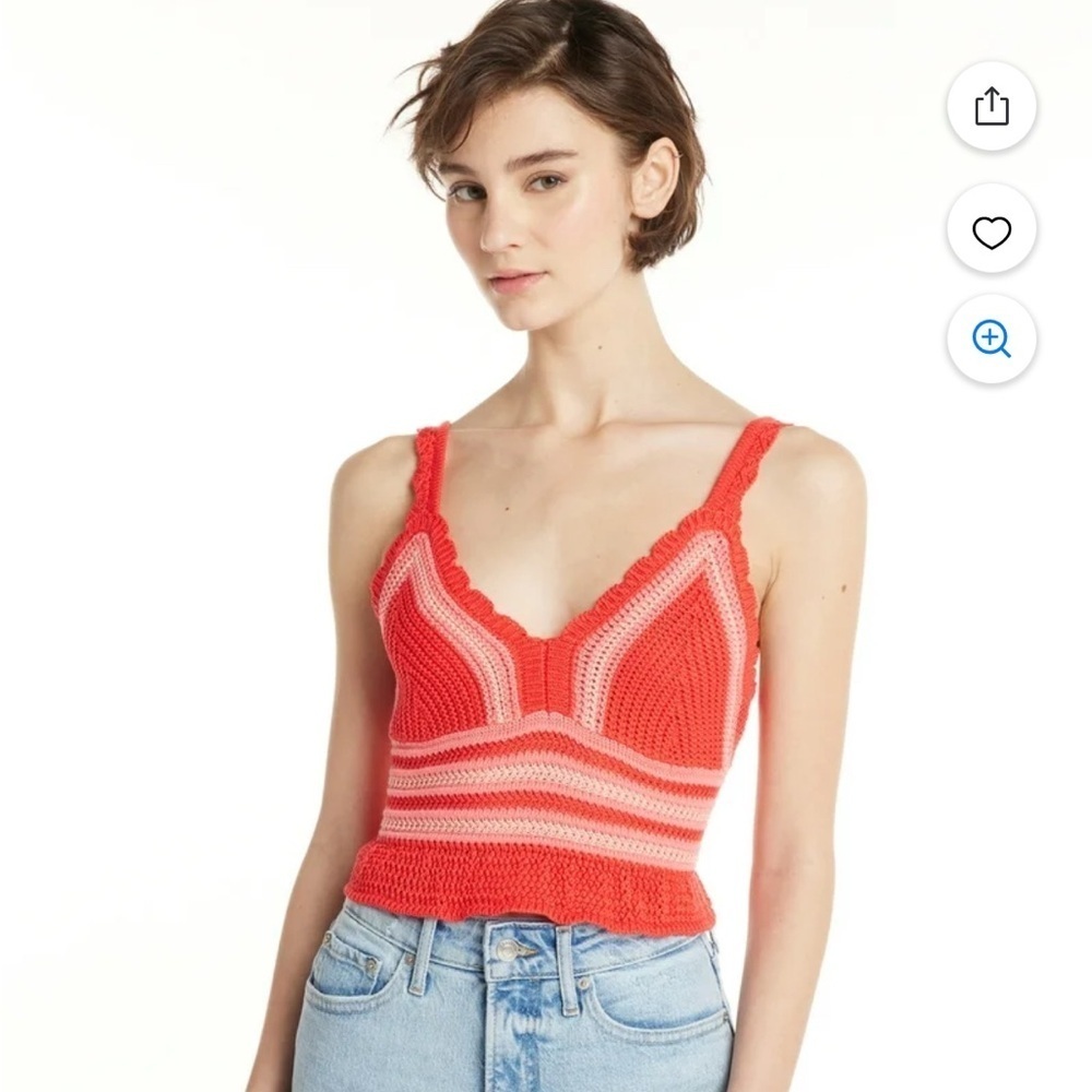 Madden NYC Crochet Tank Top in poppy red beach boho size L